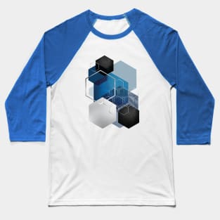 Blue Hexagonal Geometric Baseball T-Shirt